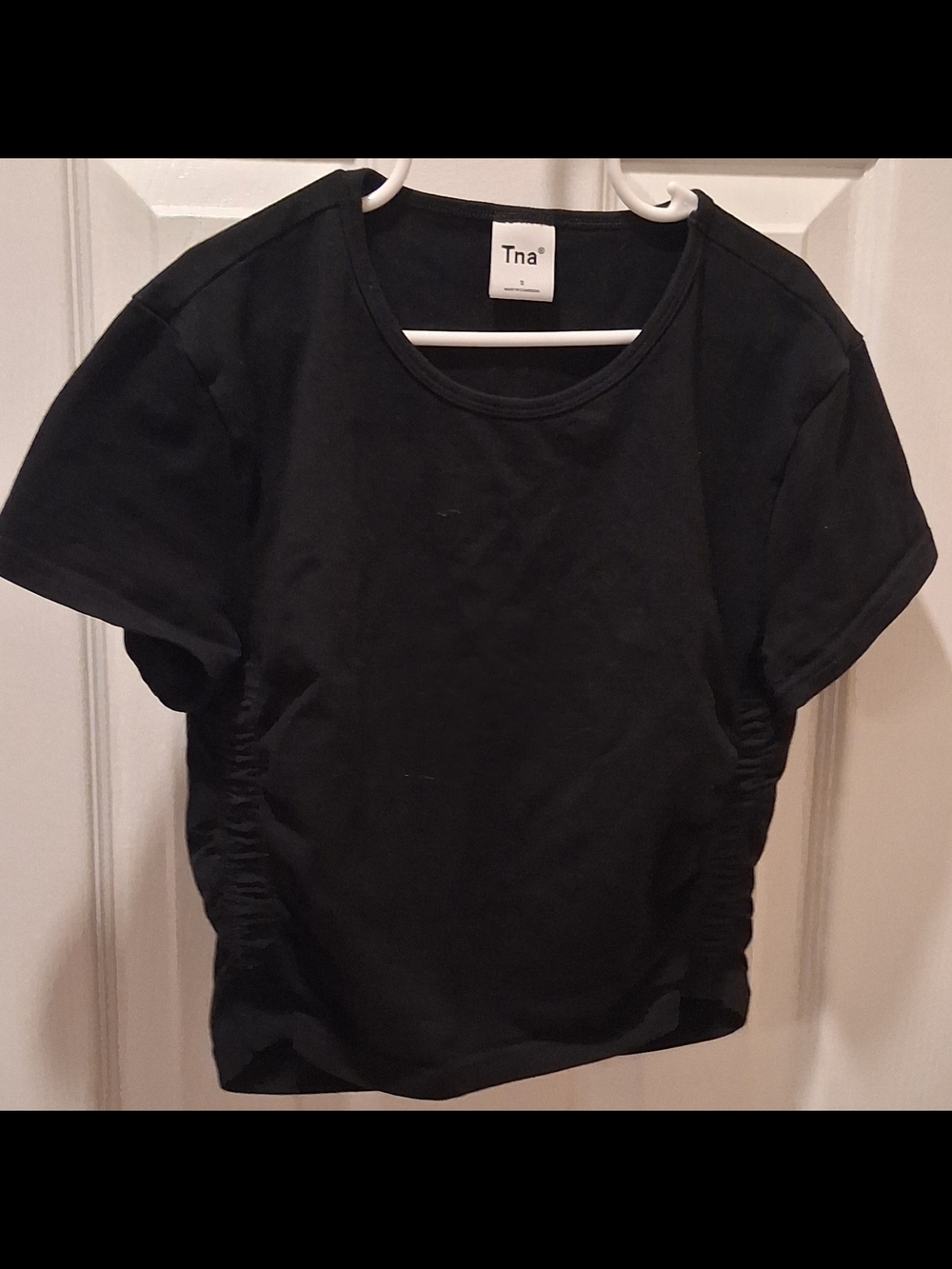 TNA Black Short Sleeve Ruched Side Tee